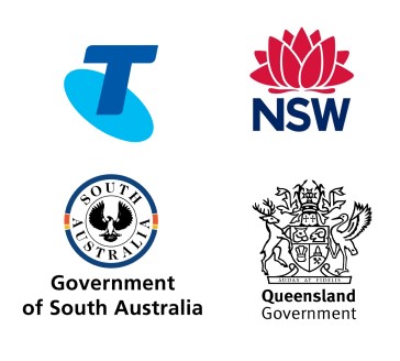 Logo images of NSW Government, Telstra, SA Government and QLD Government